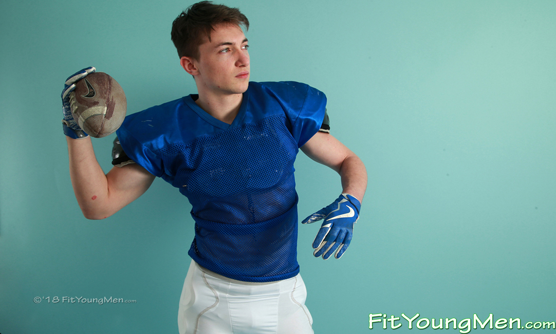 Fit Young Men: Model Tom Wort - American Footballer - Toned Young American Footballer Tom Pumps his Muscles